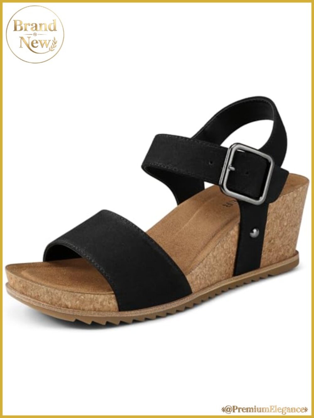 Women's Wedge Sandals Dressy Open Toe Cork Platform Ankle Strap Buckle